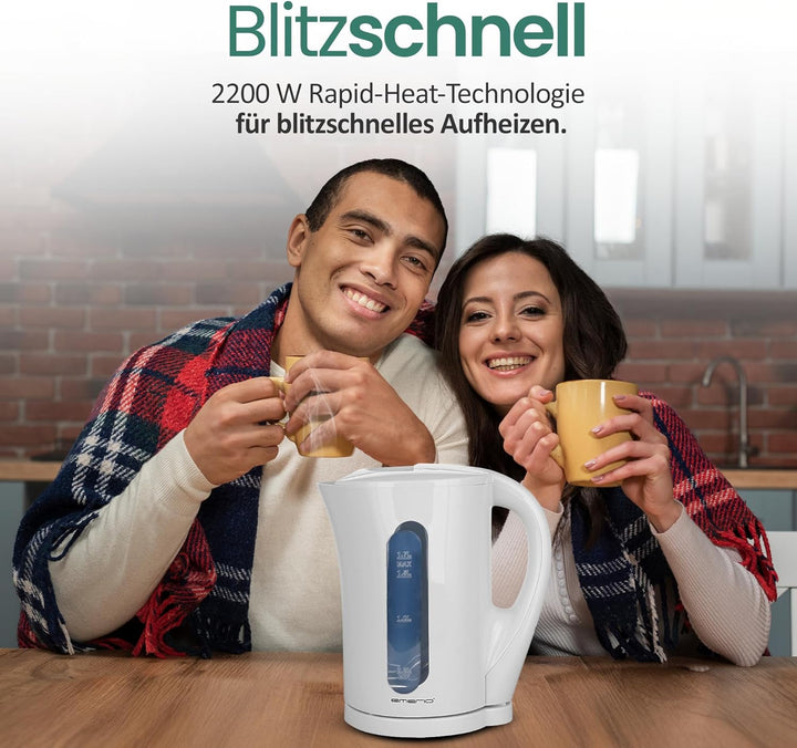 Emerio Wasserkocher BASIC | Kunststoff BPA frei | 1.7L Volumen mit beleuchtetem Ein-/Aus-Schalter |