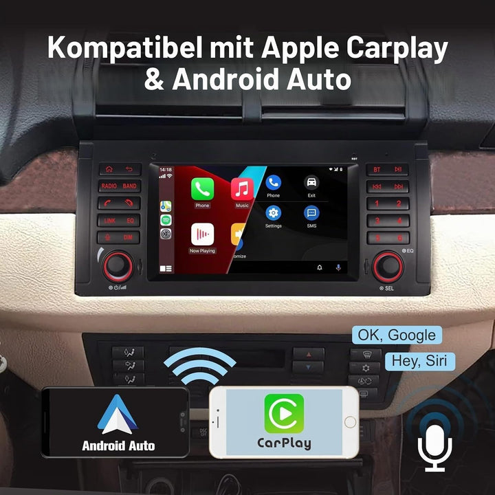 LXKLSZ Autoradio für BMW E39 E53 5er X5 M5 Kompatibel mit drahtlos Carplay/Android Auto mit 7 Zoll I