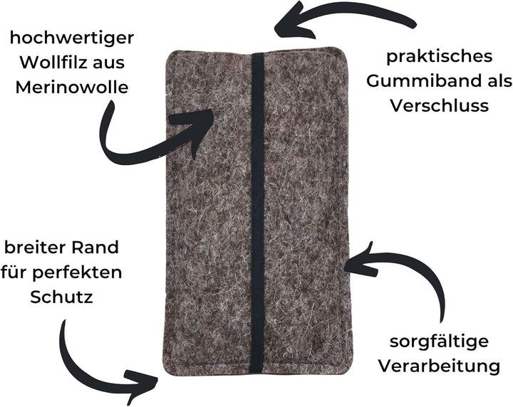 Handyhülle Filz mit Gummiband - massgeschneidert - Handytasche aus Wollfilz - passgenau für jedes Ha