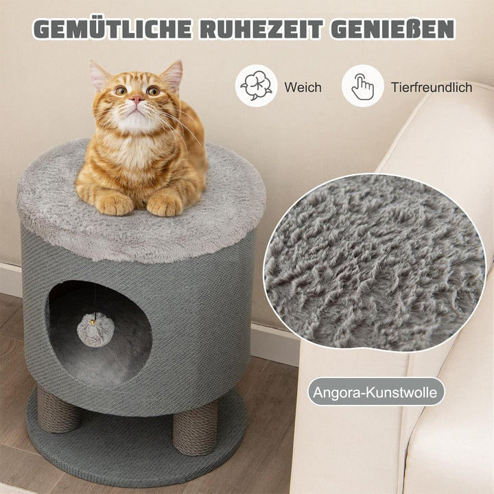 SOARS Kratztonne klein, Kratzbaum & Hocker, Katzenhöhle mit 3 Sisalstämmen & Spielball, Katzenbaum b