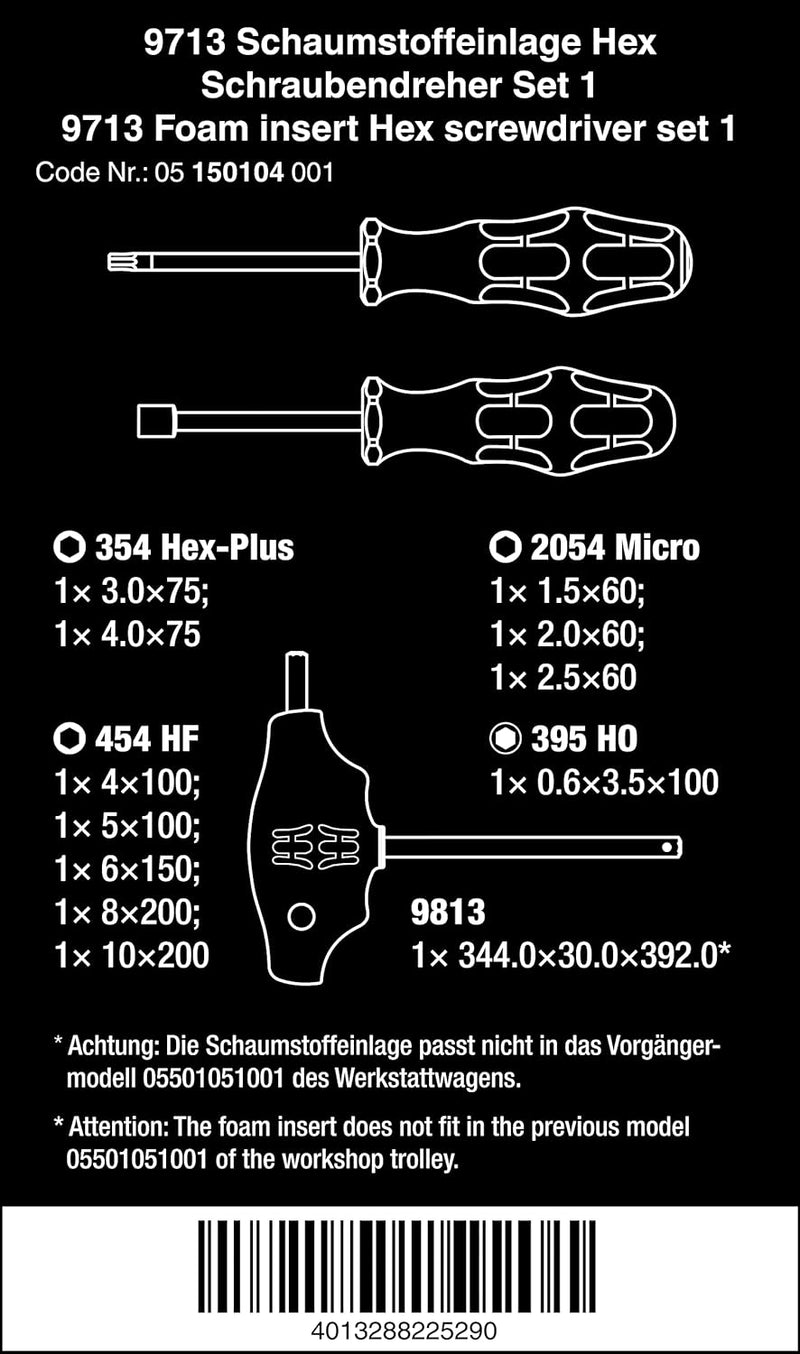 Wera 05150104001 9713 Schaumstoffeinlage, Hex Schraubendreher Set 1, 12-teilig 9713 Hex Schraubendre