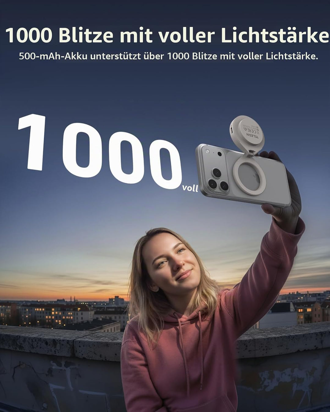 TELESIN 2-in-1 Magnetische Selfie-Leuchte mit Blitzlicht, MagSafe-kompatibel, CRI 85+, 5000 Lux Ring