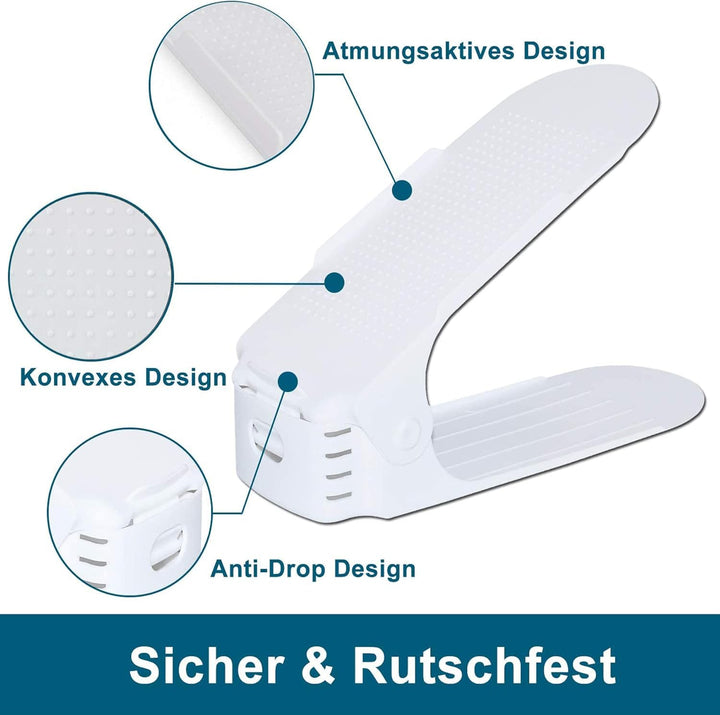 Froadp 50 Stück Einstellbare Schuhorganizer aus PP-Material rutschfest Schuhstapler mit 3 Höhenverst
