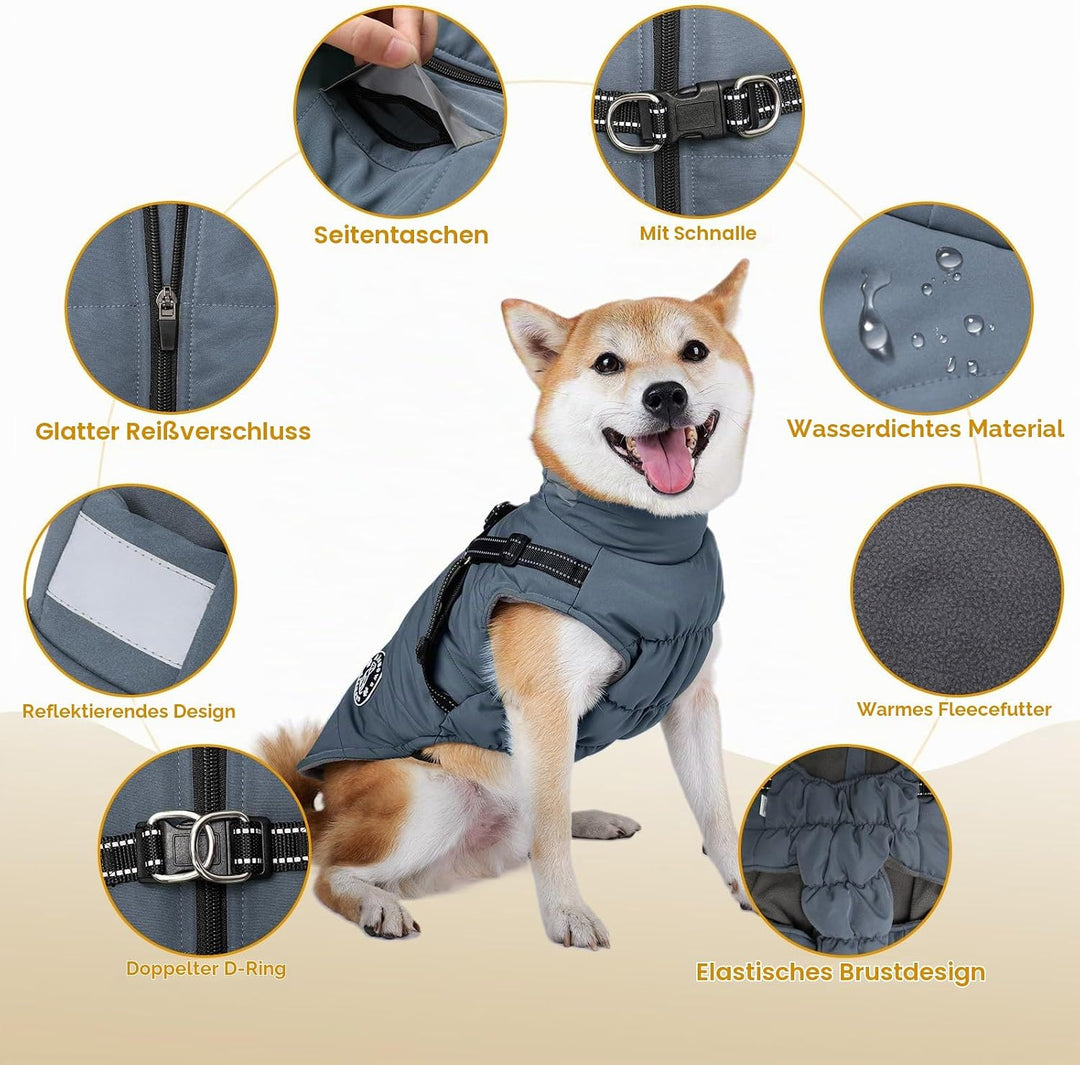 Hundemantel, Winter Hundejacke Wasserdicht Winddichte mit bauchschutz, Outdoor Hunde Wintermantel Hu