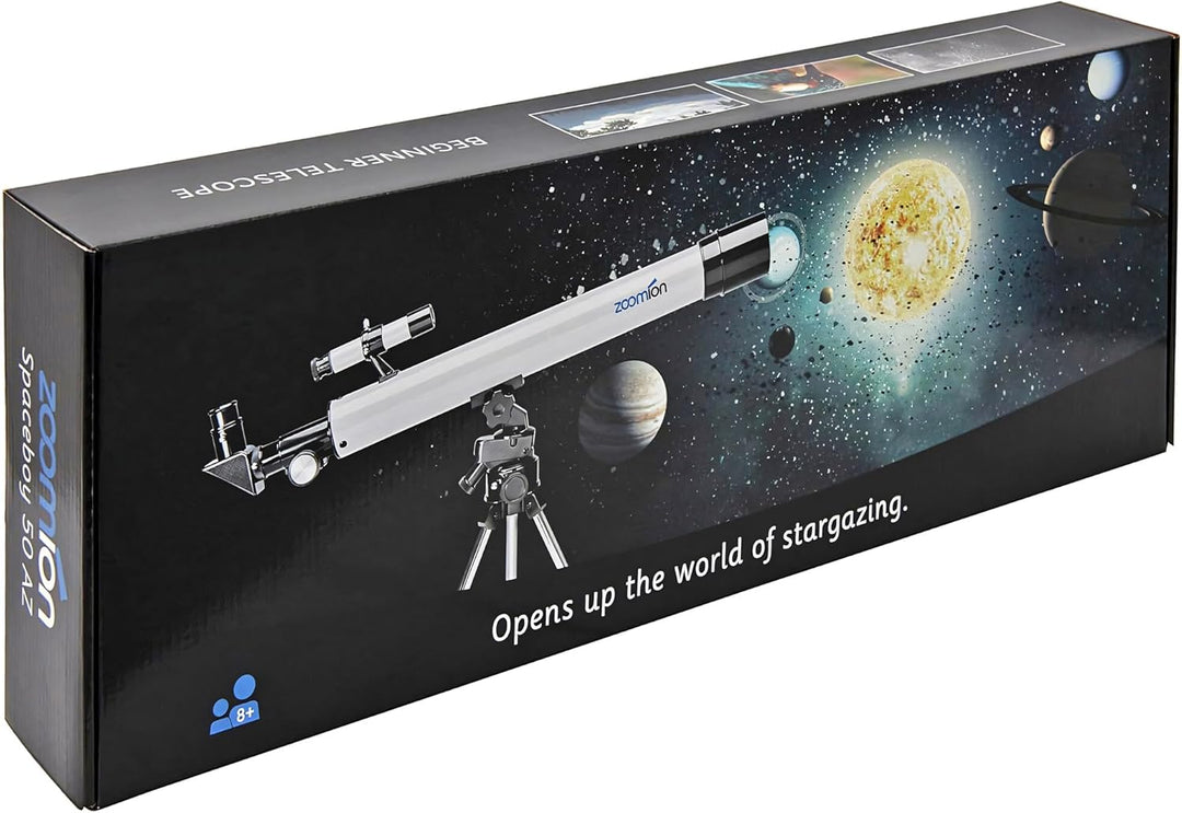Zoomion Spaceboy 50/500 AZ astronomisches Teleskop Fernrohr für Kinder und Einsteiger Astronomie Set