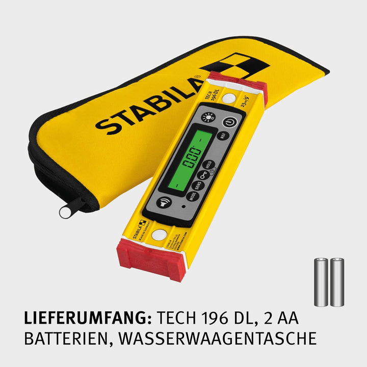 STABILA Digitale Wasserwaage TECH 196 DL, 23 cm, wasser- und staubdicht nach IP 67, 2 Digital-Displa