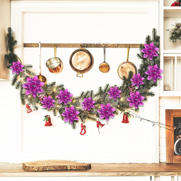 24 Weihnachten Künstliche Glitzer Weihnachtsstern Blumen Künstlich Weihnachtsblumen Hochzeit Dekorat