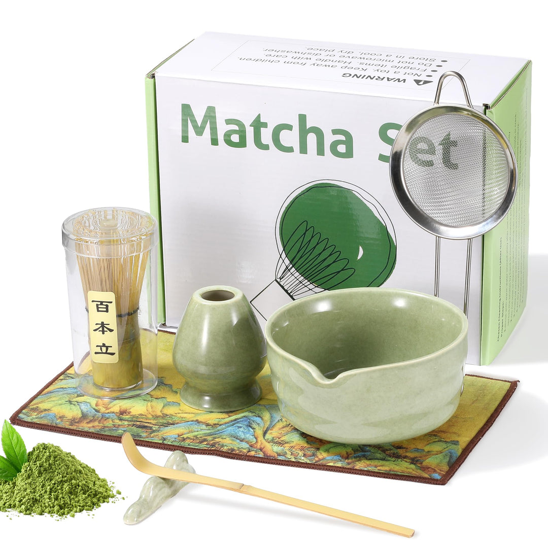 7 Stück Matcha Set, Matcha Besen Set, Matcha Schale mit Auslauf Matcha Löffel, Matcha Besen, Matcha