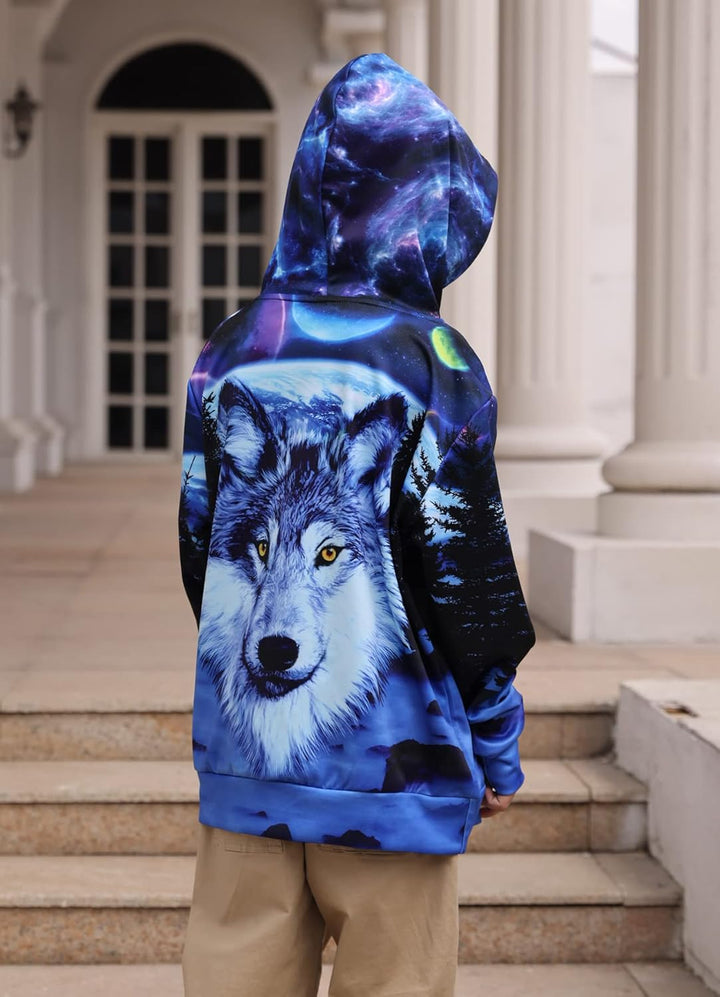 Fanient Pullover Jungen Mädchen 3D Print Fleece Hoodie Kinder Hooded Sweatshirt with Kangaroo Pocket