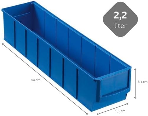 Blaue Industriebox 400 S | HxBxT 8,1x9,1x40cm | 2,2 Liter| Sichtlagerkasten, Sortimentskasten, Sorti