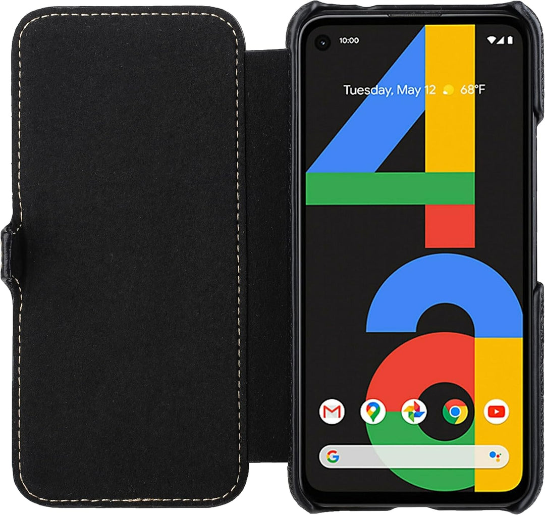 STILGUT Book Case kompatibel mit Google Pixel 4a 4G Hülle aus Leder mit Clip-Verschluss, Lederhülle,