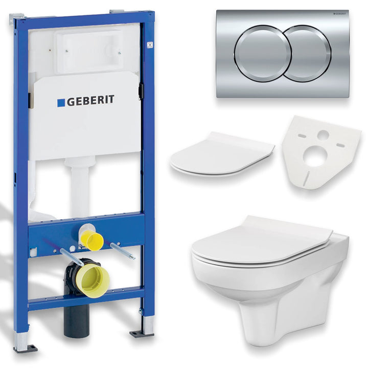 KOLMAN WC Set: Geberit Duofix Basic UP 100 Vorwandelement + Wand-WC New City CleanOn Weiss + Drücker