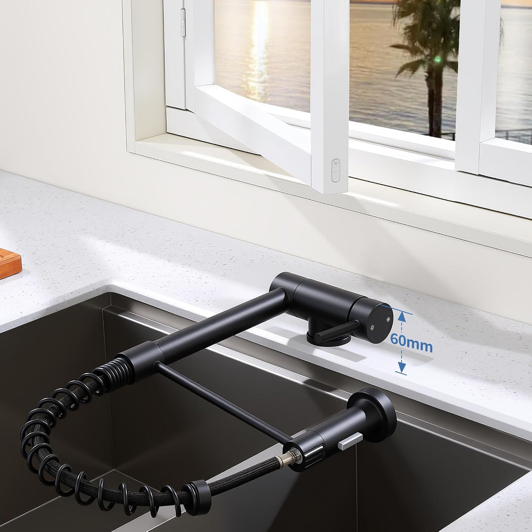 HOMELODY Wasserhahn Küche Schwarz Ausziehbar für Vorfenster, Schwarz