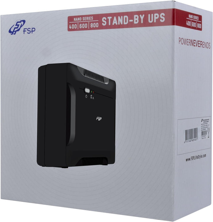 FSP PPF4800305 Fortron Nano 800 USV 800VA/480W, 230V/50HZ, Offline, 1x12V 9AH, 2xSCHUKO Schwarz Sing
