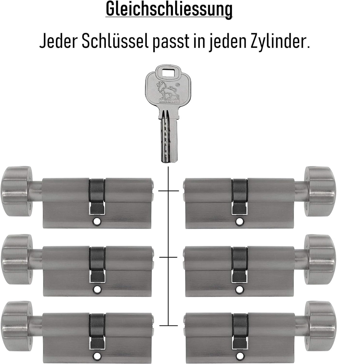 6x Zylinderschloss 60 mm gleichschliessend mit Knauf KD (mit Not- und Gefahrenfunktion) inkl. 30 Wen