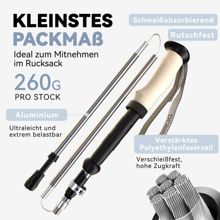 DOBESTS Wanderstöcke, Nordic Walking Stöcke Aluminium, mit extra Gummipuffer und Tragebeutel, Faltba