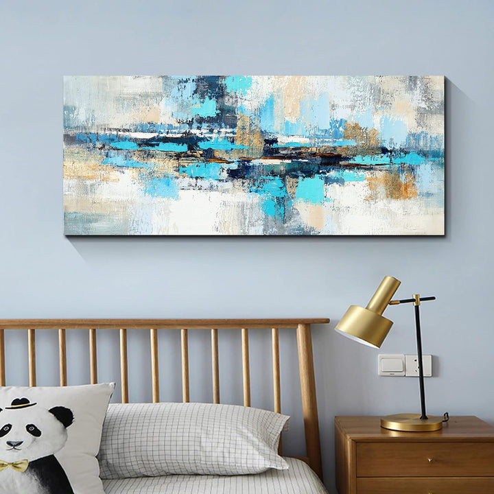 FajerminArt Mit Rahmen Grosses Leinwandbilder Bilder 120x50cm Abstrakt Blau grau bild auf leinwand W