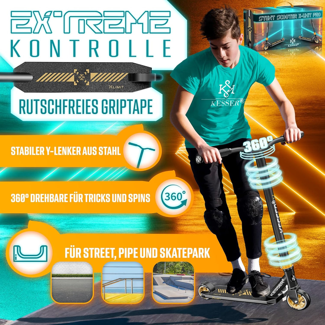 KESSER® Stunt Scooter X-Limit-Pro 360° Lenkung Funscooter Stuntscooter mit Ständer ABEC 9 Kugellager