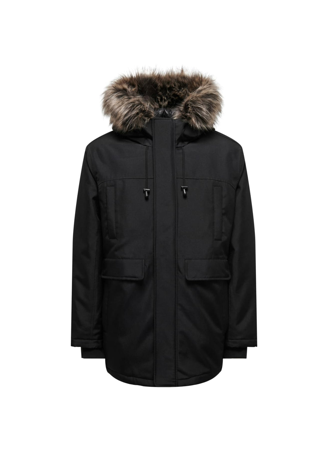 ONLY & SONS Herren Onsfuture Faux Fur Parka OTW Winterjacke L Schwarz, L Schwarz