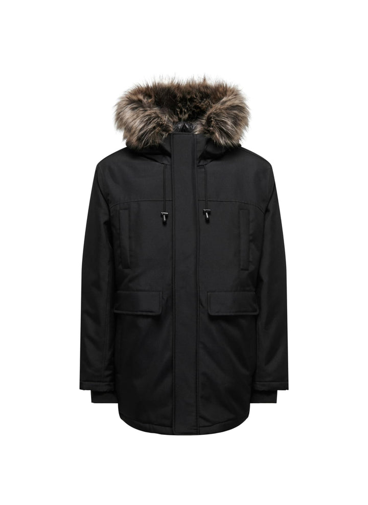 ONLY & SONS Herren Onsfuture Faux Fur Parka OTW Winterjacke L Schwarz, L Schwarz