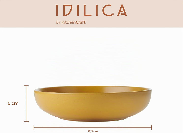 KitchenCraft Idilica Nudelschalen aus Steinzeug, 4er-Set flache Keramikschalen, mikrowellen- und spü