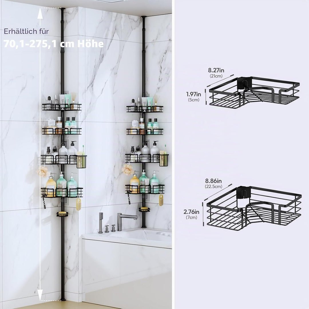 SWTYMIKI Duschregal Teleskop Dusche Teleskopstange - 4-Tier Teleskop Eckregal Dusche mit Seifenhalte
