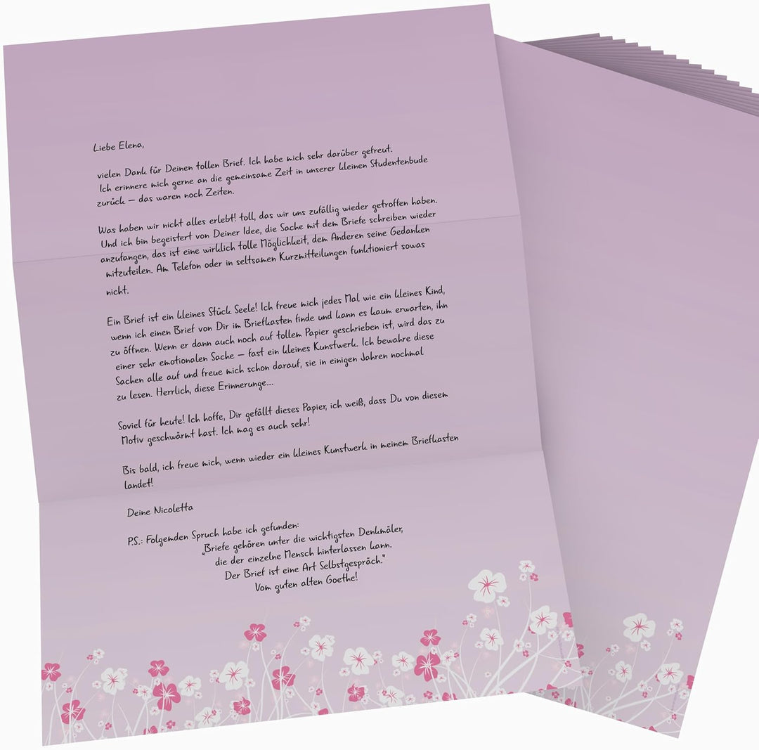 Briefpapier-Set 50-tlg. "Blumenranken LILA", 25 Blatt Motivpapier 90g/qm und 25 passende Kuverts DIN