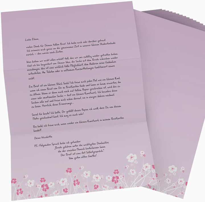 Briefpapier-Set 50-tlg. "Blumenranken LILA", 25 Blatt Motivpapier 90g/qm und 25 passende Kuverts DIN