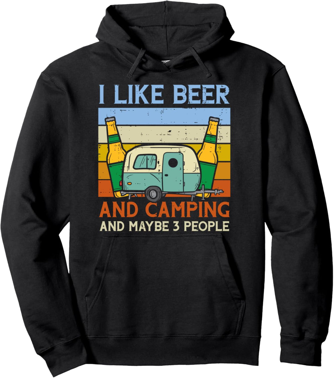 Camping Beer 3 People Sunset Retro Drinking Camper Men Women Pullover Hoodie