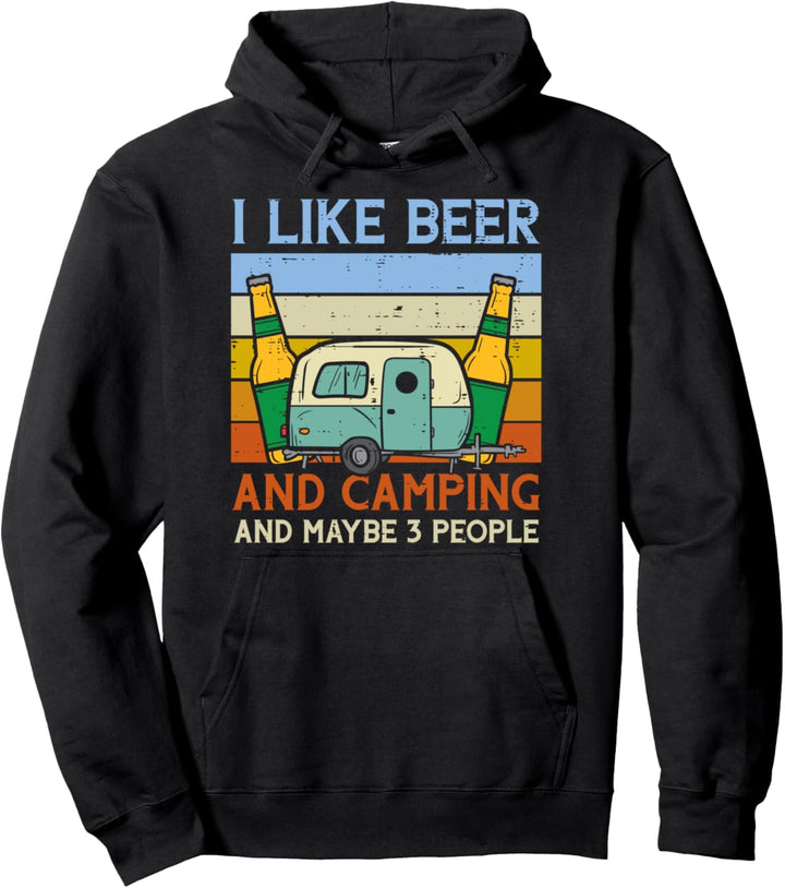 Camping Beer 3 People Sunset Retro Drinking Camper Men Women Pullover Hoodie