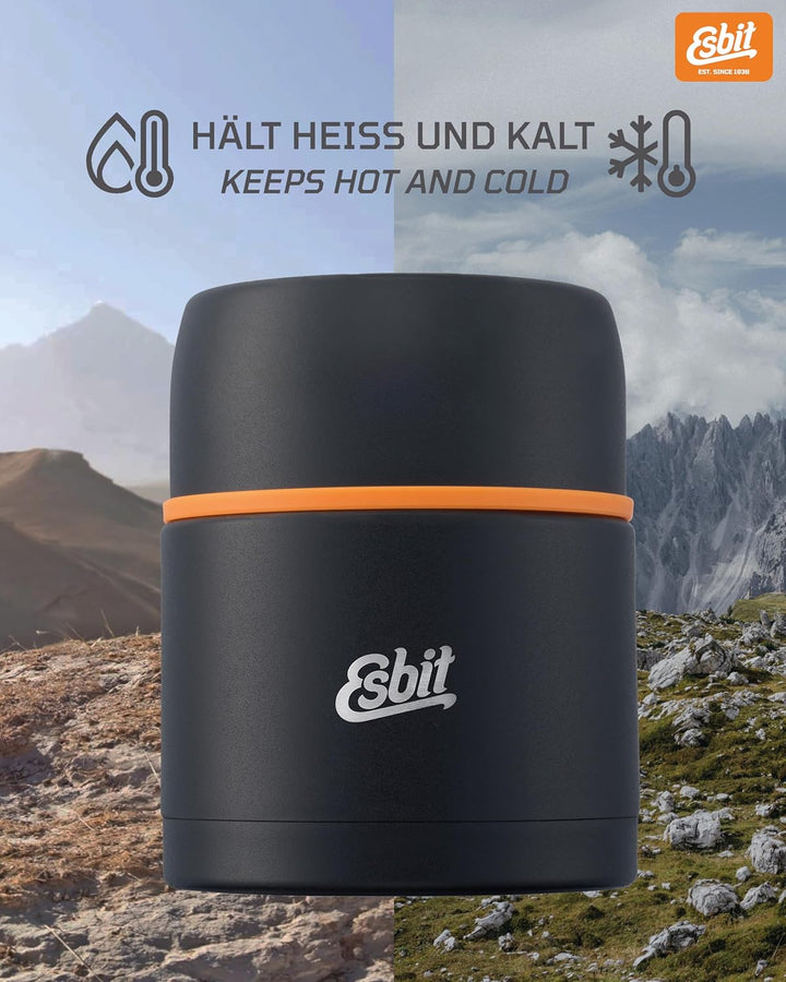 Esbit Thermobehälter Classic für Speisen - Warmhaltebehälter 500 ml in Schwarz - aus Edelstahl für w