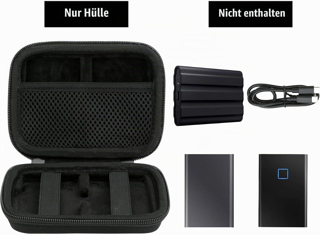 Aenllosi Hartschalenhülle für Samsung T7/T7 Touch/T7 Shield/T9 Mobile SSD | Netztasche für Kabel und