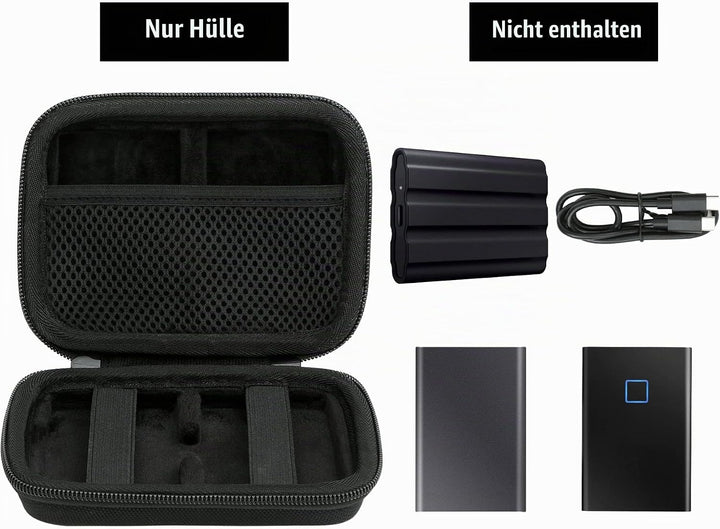 Aenllosi Hartschalenhülle für Samsung T7/T7 Touch/T7 Shield/T9 Mobile SSD | Netztasche für Kabel und