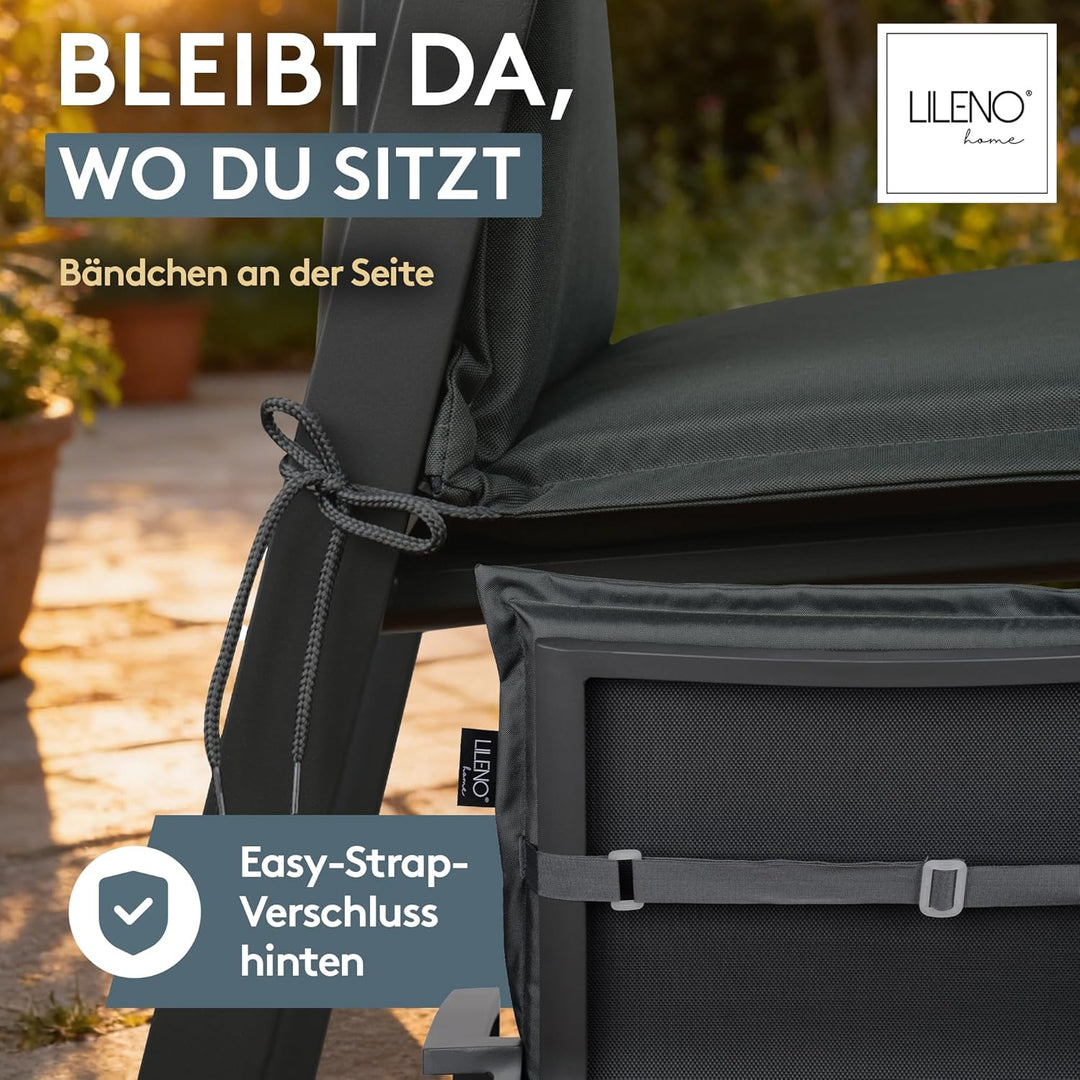 LILENO HOME Gartenstuhl Auflagen [4er Set - Niedriglehner] in Anthrazit - Bequeme Liegen als Sitzauf