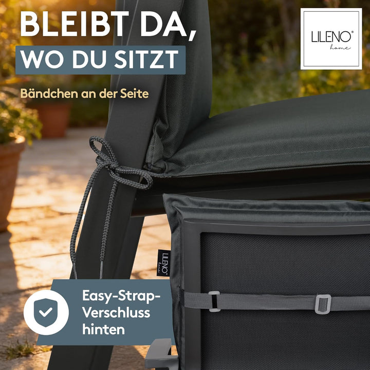 LILENO HOME Gartenstuhl Auflagen [4er Set - Niedriglehner] in Anthrazit - Bequeme Liegen als Sitzauf