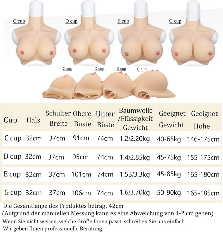 ALZRGORA Silikon Brüste Silikon Brustplatte C-G Cup für Transgender DragQueen Crossdresser 2. Genera