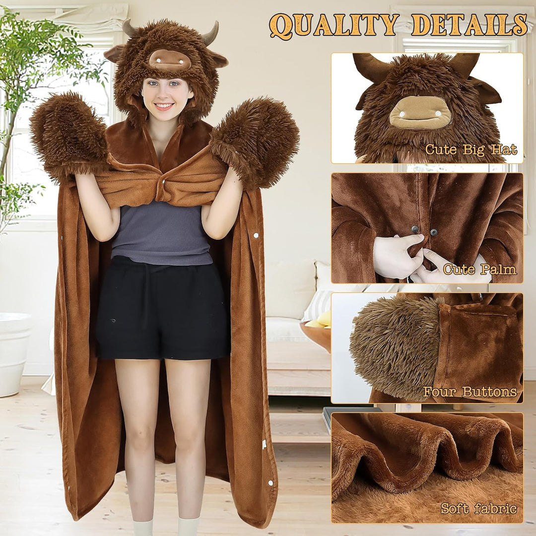 Kuscheldecke mit Ärmeln, Highland Cow Geschenk für Frauen, Tragbare Decke Weihnachten Geburtstagsges