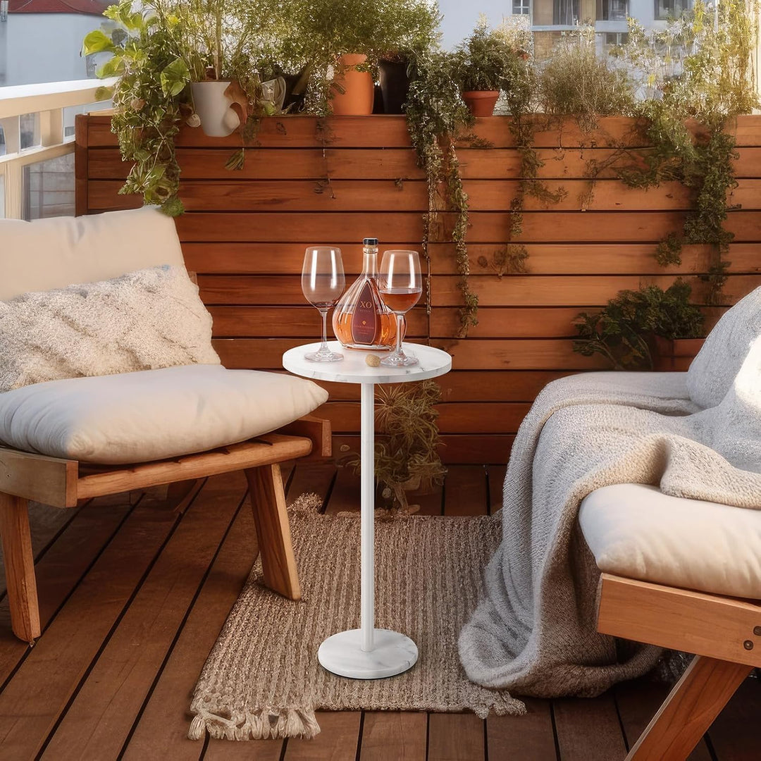 smusei Kleiner Weiss Beistelltisch, runder Couchtisch mit Marmorsockel Sofa-Beistelltisch für Wohnzi