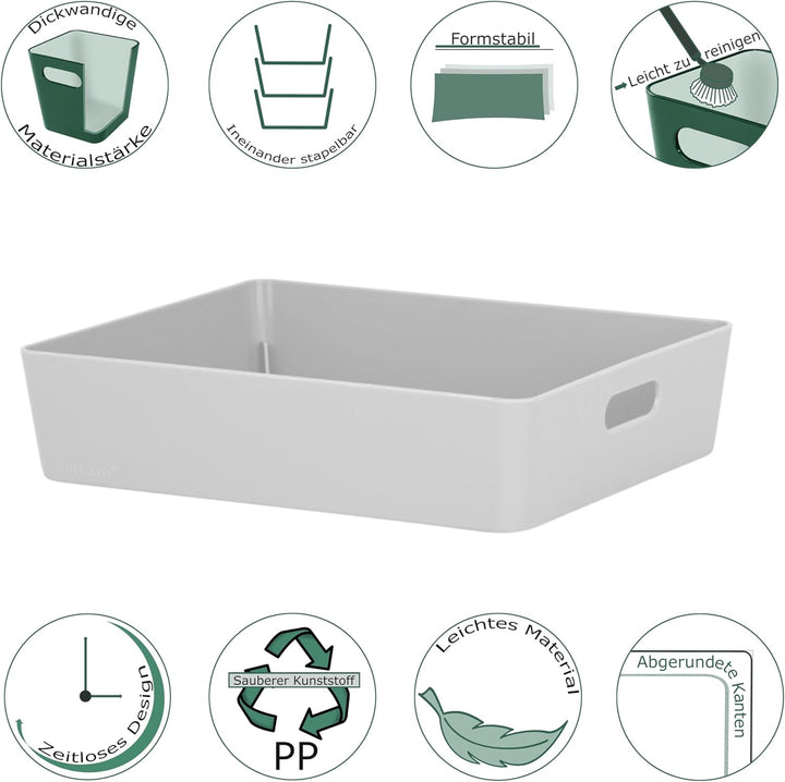 3x Ordnungsboxen - 6 cm hoch - GRAU - 25x20x6cm - 2,6 Liter - DINA5 Ordnungskorb - Schubladenorganiz