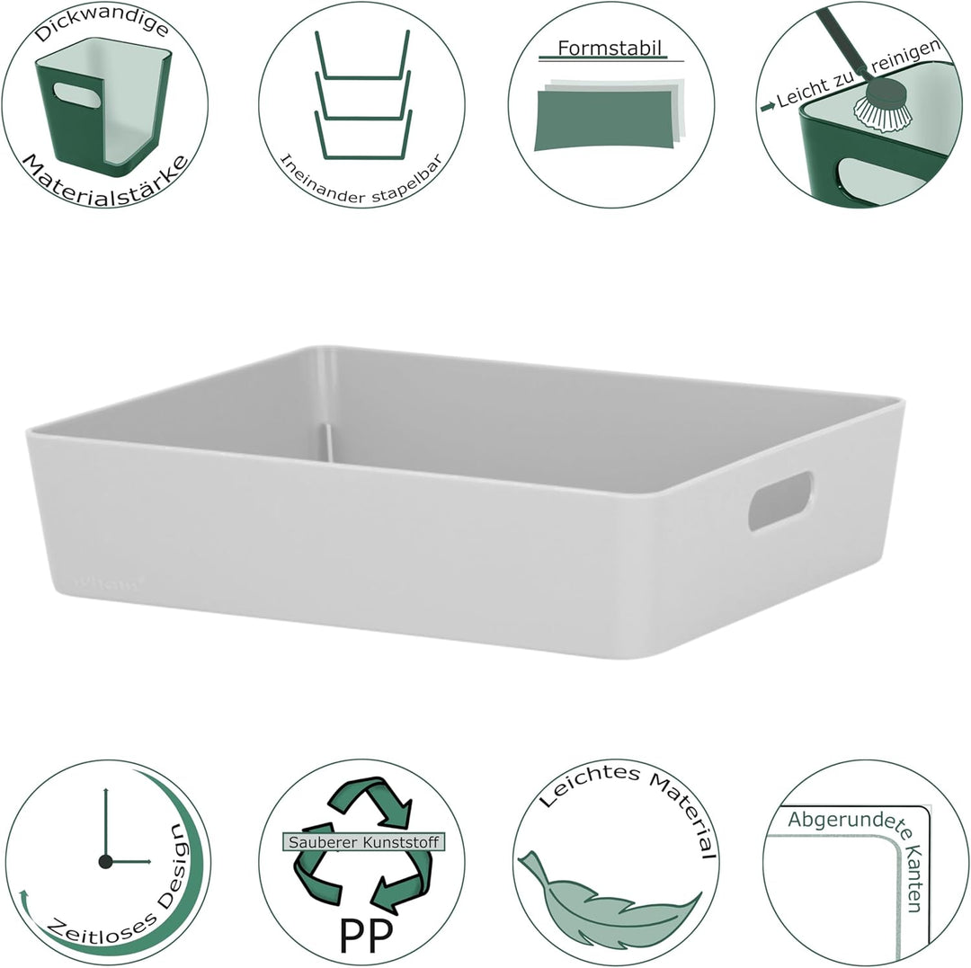 6x Ordnungsboxen - 6 cm hoch - GRAU - 25x20x6cm - 2,6 Liter - DINA5 Ordnungskorb - Schubladenorganiz