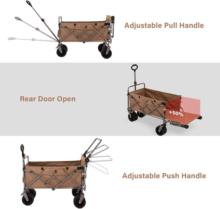 Bollerwagen Faltbar Strand Handwagen mit Getränkehalter Verstellbarem Griff,Gartenwagen für Alle Gel