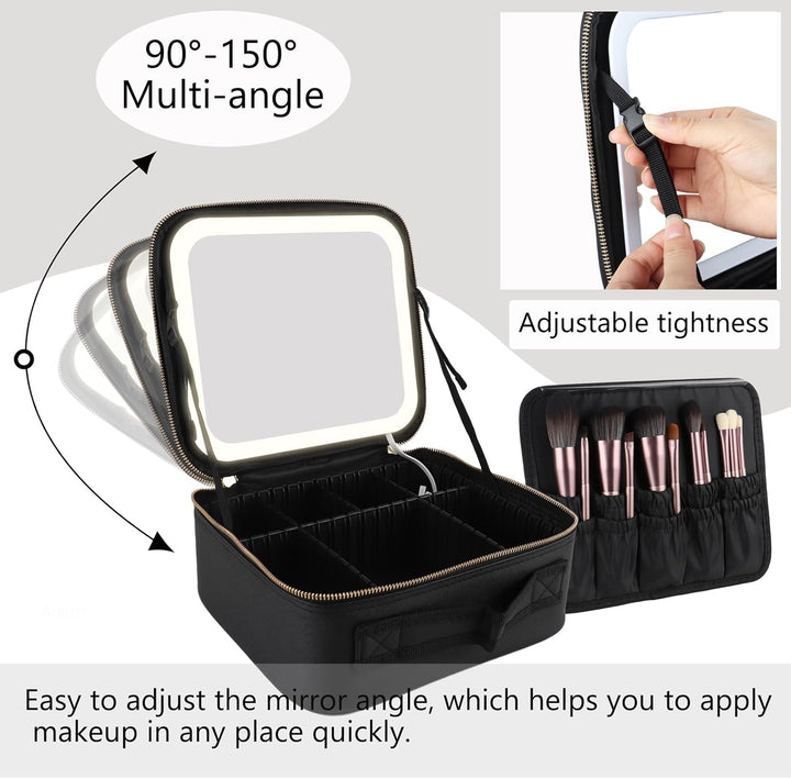 Kosmetiktasche mit LED Beleuchtung Licht, Make-up Tasche Koffer Verstauen für Reisen, Kosmetikkoffer