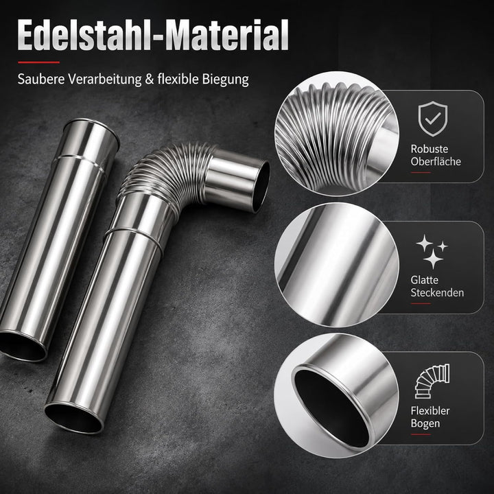 Zerodeko Edelstahl Schornstein Abgasrohr Satz 60mm Ø Verlängerung Kaminrohr mit 90° winkel für Zelto