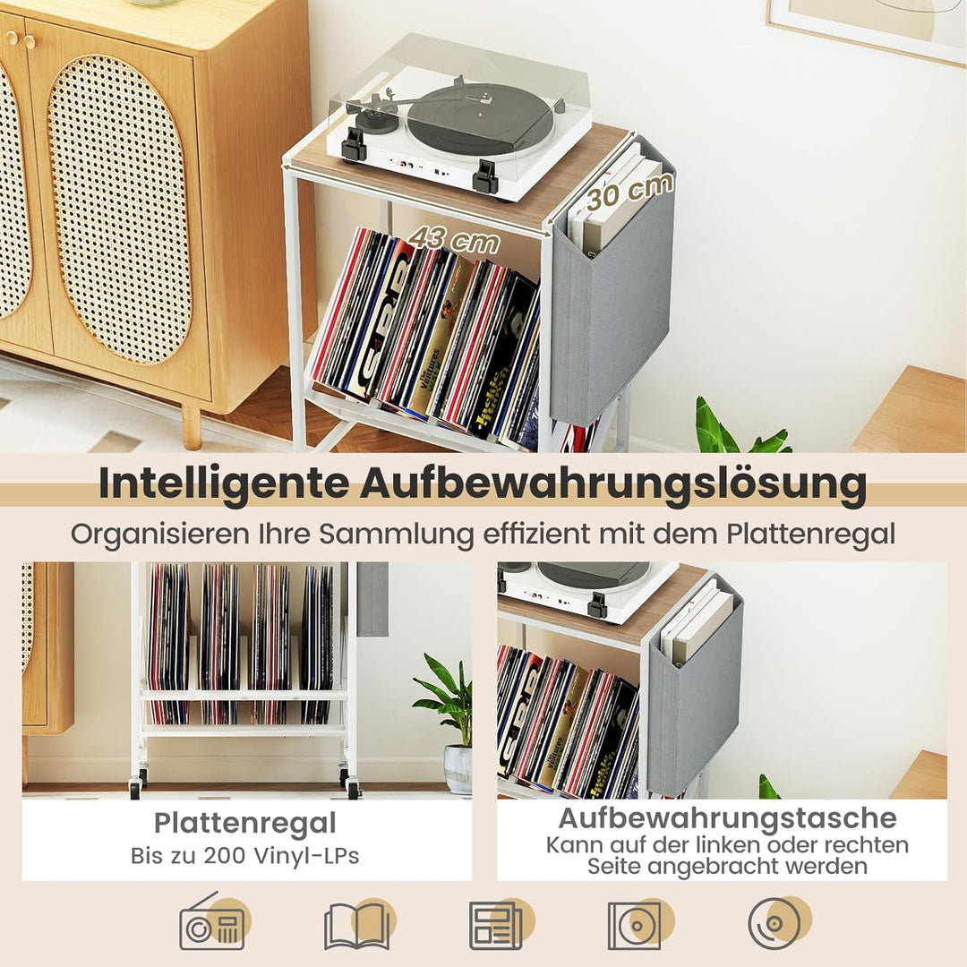 COSTWAY Plattenspieler Regal, Schallplattenregal mit Vinylaufbewahrung & Zeitschriftenhalter, Schall