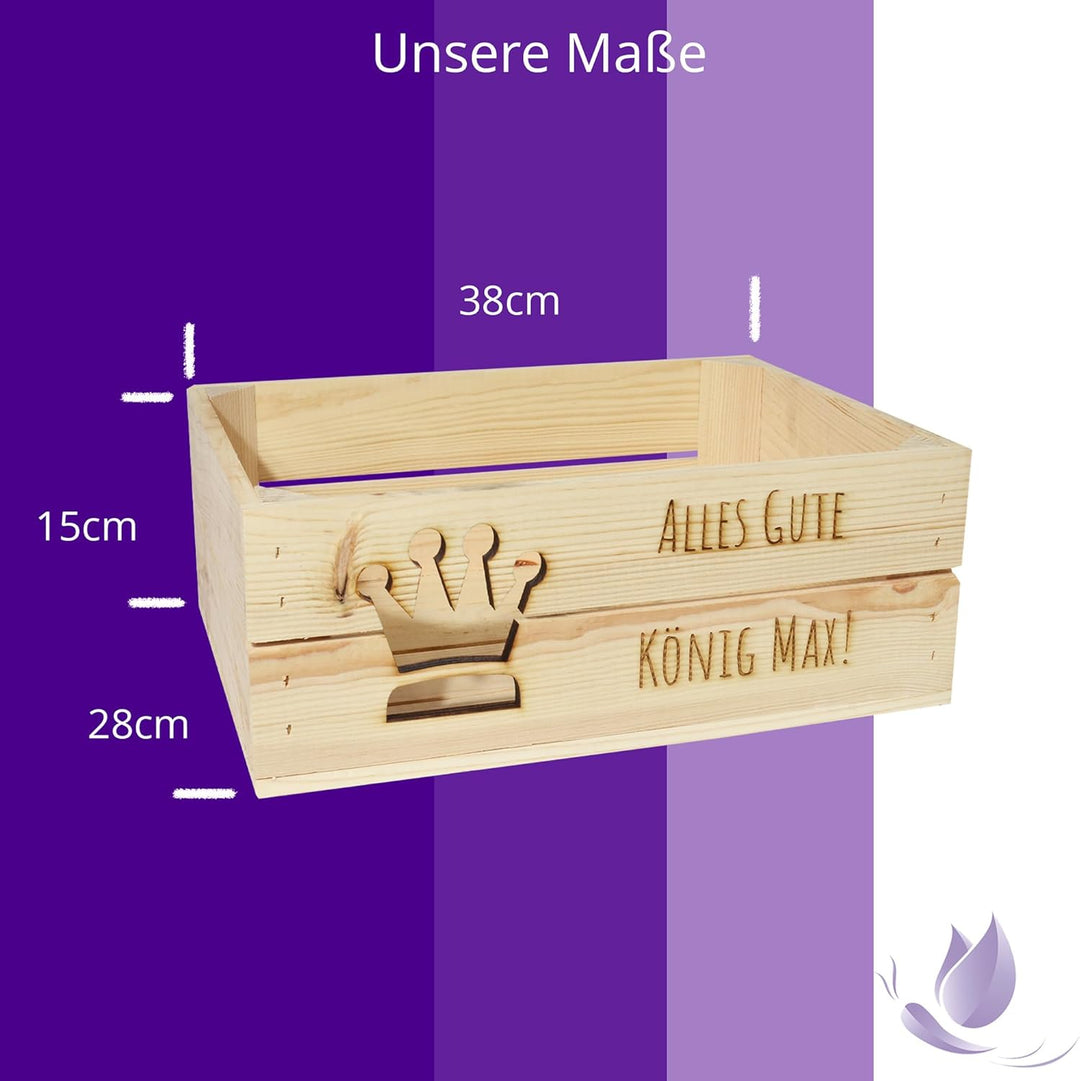 Holzkiste Personalisiert mit Wunschtext Krone für jeden Anlass - Gravierte Erinnerungskiste Geburtst