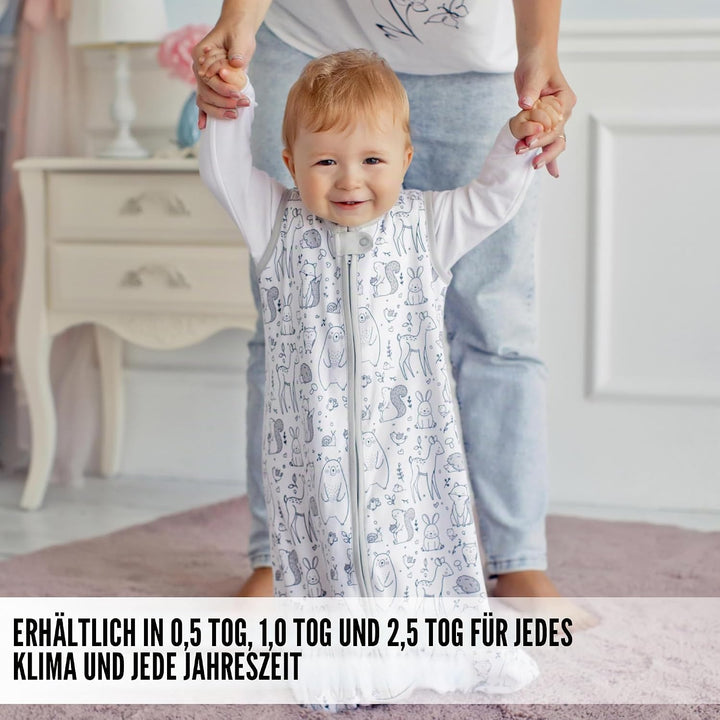 Baby Schlafsack 1.0 TOG, Bio-Baumwolle Baby tragbare Decke mit Zwei-Wege-Reissverschluss, Swaddle Tr