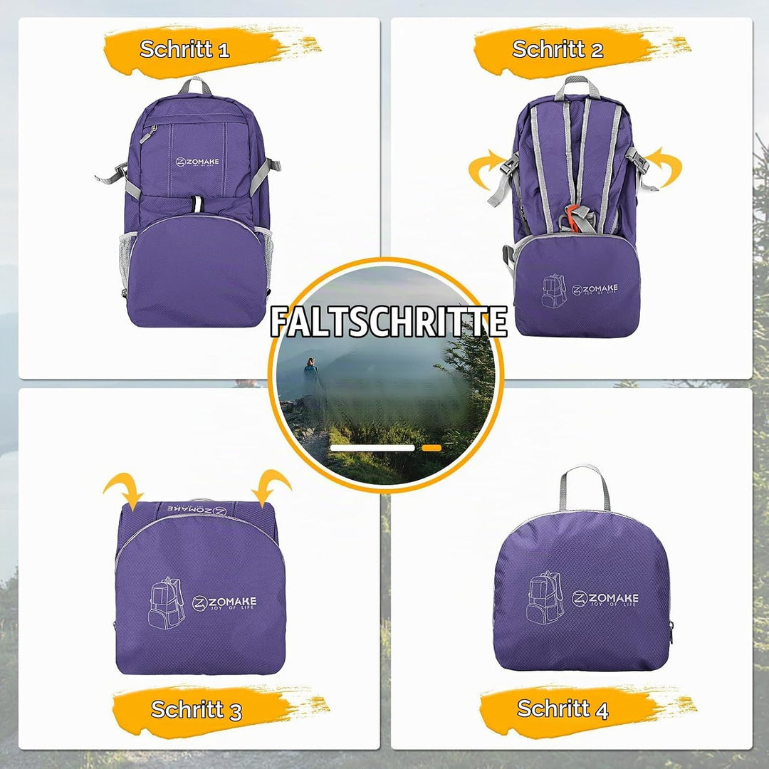 ZOMAKE 35 L Leicht Faltbarer Rucksack Packbare Backpacks, Kleiner Rucksäcke Wanderrucksack Wasserdic