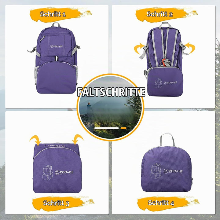 ZOMAKE 35 L Leicht Faltbarer Rucksack Packbare Backpacks, Kleiner Rucksäcke Wanderrucksack Wasserdic