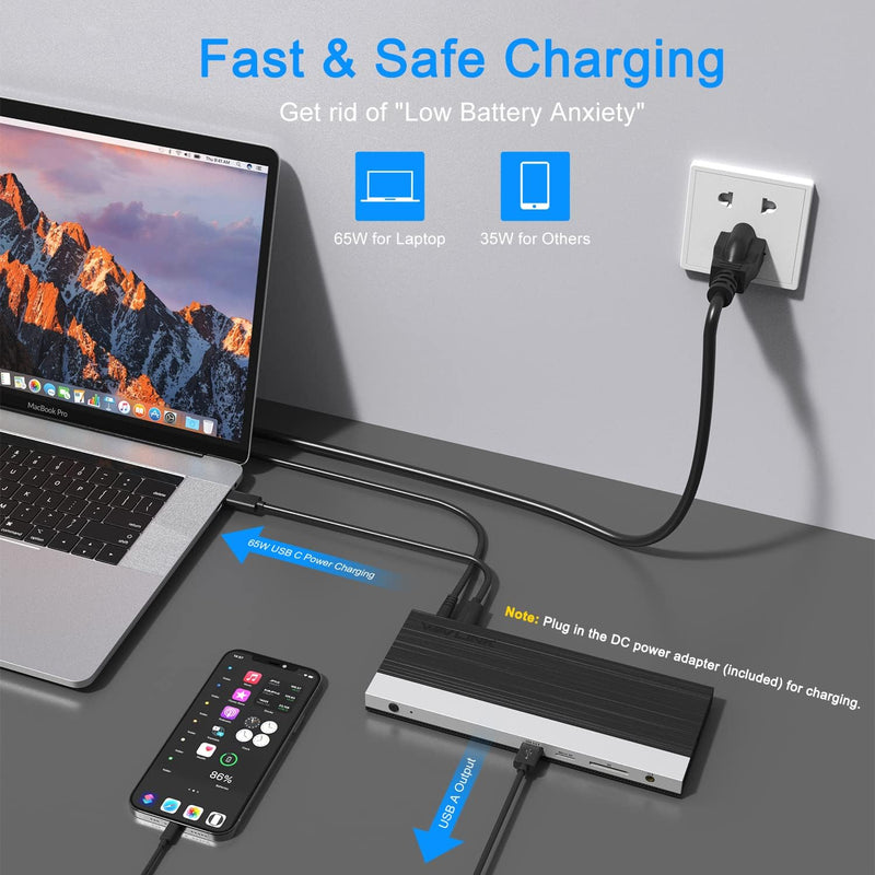 USB C Docking station Triple Display, USB C Hub, 13 in 1 Dockingstation, WAVLINK USB-C Adapter mit 2