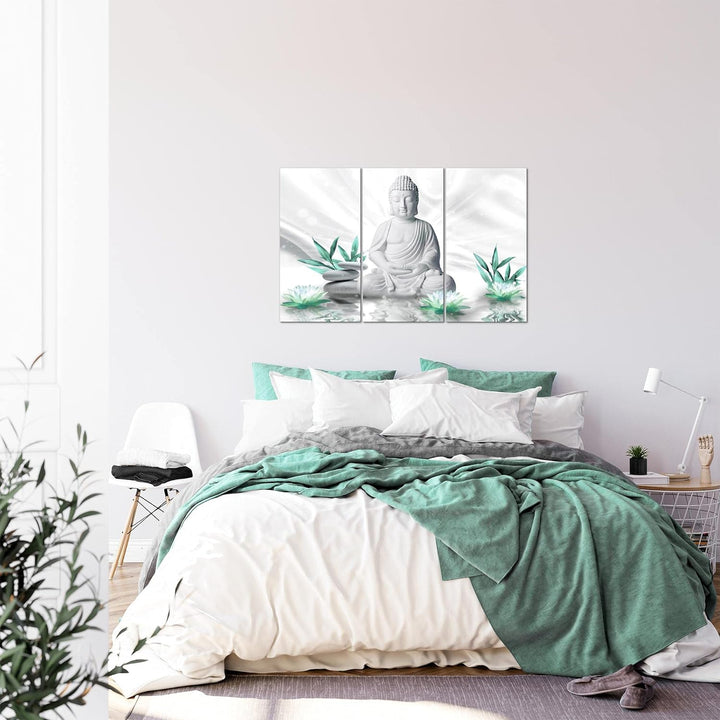 Runa Art Wandbilder Buddha Feng Shui Bild XXL Wohnzimmer Schlafzimmer Grau Türkis Spa Relax 120 x 80